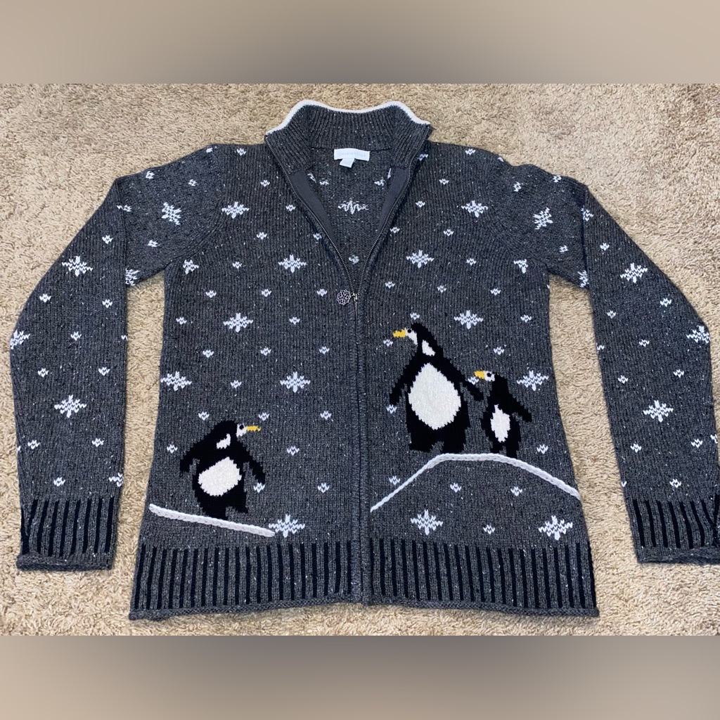 Vintage Charter Club S Penguin Snow Zip Cardigan Sweater Vintage Charter Club S Penguin Snow Zip Cardigan Sweater